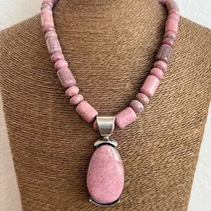 Jay King Rhodonite Gemstone and Sterling Silver Necklace and Pendant